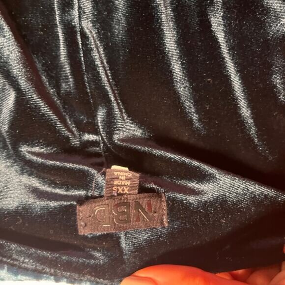 NBD Illusion Women's Teal Blue Shoulder Pad Wrap Velvet Mini Dress Size Xl - Picture 7 of 10